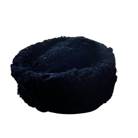 Vintage Persian Lamb Hat Women Size 6 5/8 Black Fitted Pill Box Squishee Winter - Picture 7 of 8